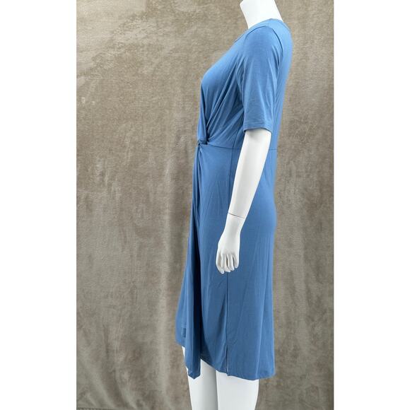 Betabrand Dress Womens Medium Blue Quiet Harbor Twist Knot Jersey Sheath Office - Picture 4 of 10